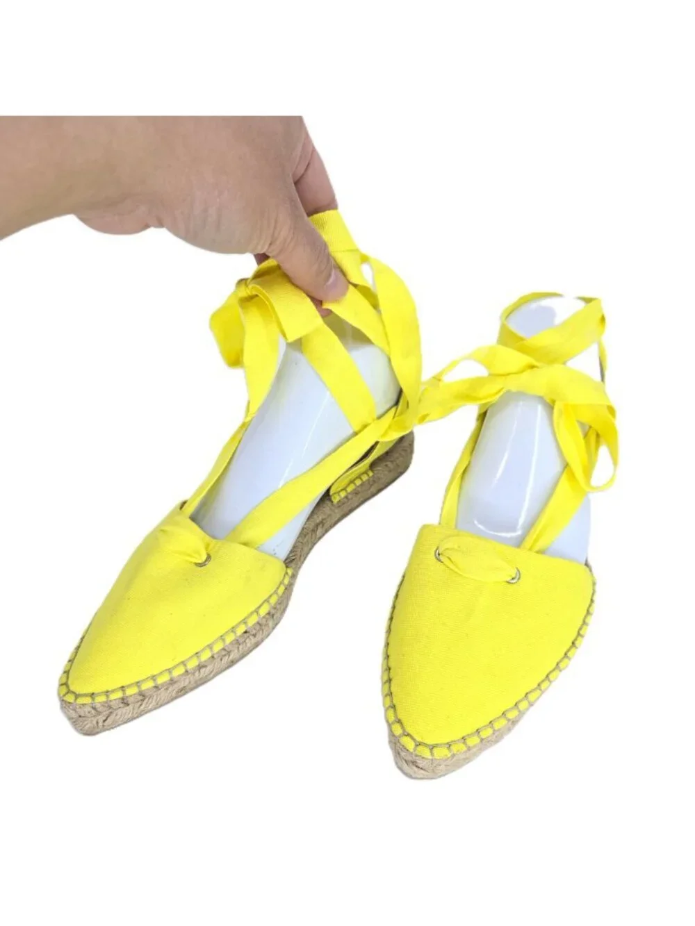 J Crew Yellow Almond Toe Platform Gladiator Espadrille Lace Up Sandals Size 8